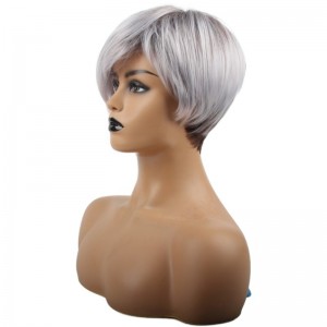 Hot Selling Gradient Silver Gray Ladies Short Hair Wig Oblique Bangs Synthetic Wig