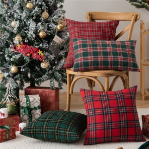 Sofa Christmas Red Plaid Polyester Cotton Pillowcase Modern Style Pillow Cushion Cover
