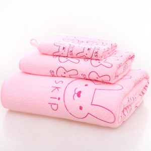 Microfiber Square Towel Bath Towel 3pcs Bunny Cartoon Print Beach Towel Set
